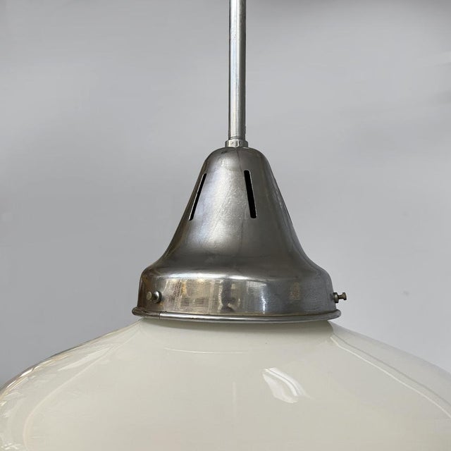 Italian Art Deco Round Pendant in Opaline Glass and Metal, 1930s For Sale - Image 14 of 17