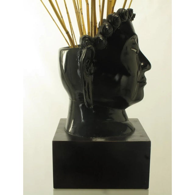 Black Buddha-Form Mahogany and Black Lacquer Sculpture on White Lucite Pedestal For Sale - Image 8 of 10