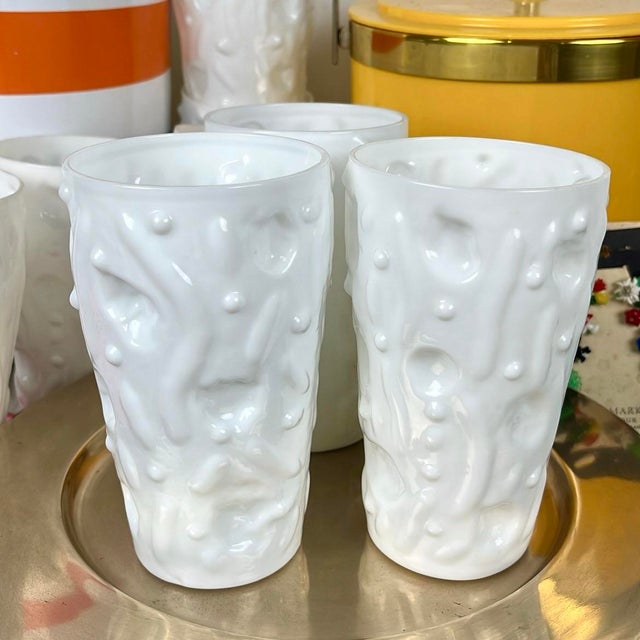 Mid 20th Century Mid Century Modern Bryce Brothers ‘El Rancho’ Milk Glass Tumblers- Set of 9 For Sale - Image 4 of 6
