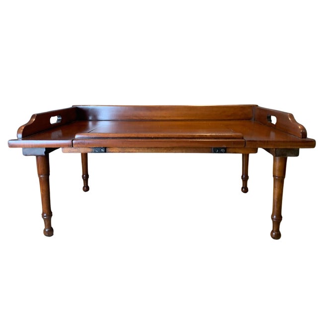 Antique English Mahogany Reading Breakfast Table with Gallery Sides Pierced Grip Handles and Turned Legs For Sale - Image 9 of 17