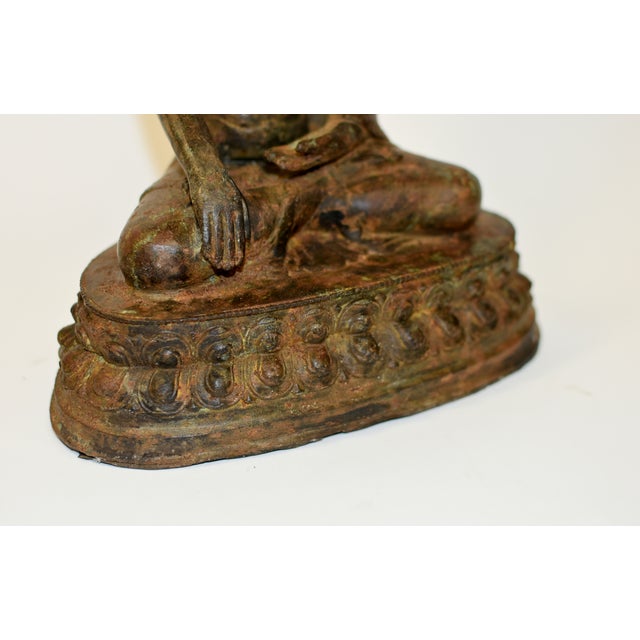 Large Antique Bronze Buddha Shakyamuni on Double Lotus For Sale - Image 11 of 18