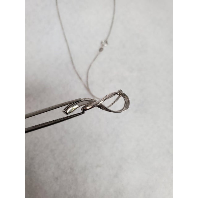 2020s Baguette Diamond Ribbon Pendant .48cttw 14K White Gold 16" For Sale - Image 5 of 5