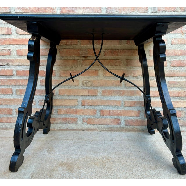 Spanish Baroque Side Table with Lyre Legs and Marquetry Top, 1850 For Sale In Miami - Image 6 of 18