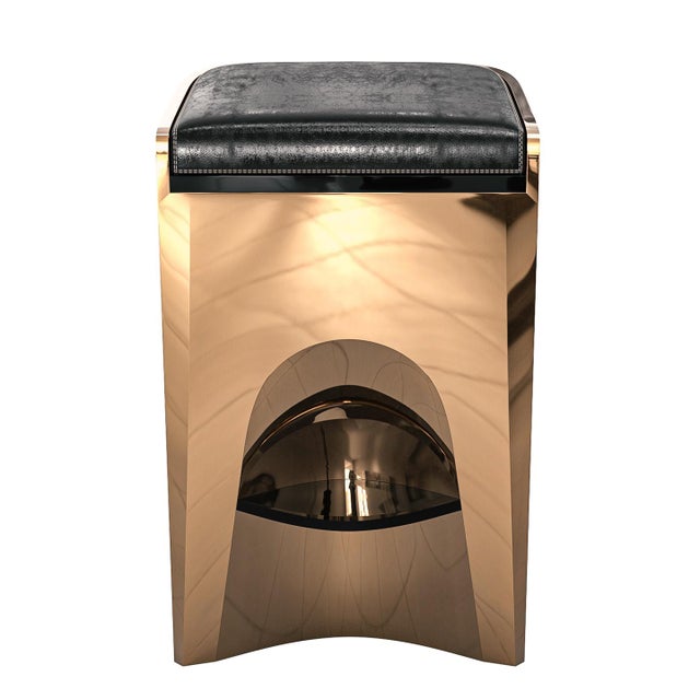 Art Deco "Lacrima" Bar Stool With Bronze and Stainless Steel Details For Sale - Image 3 of 7