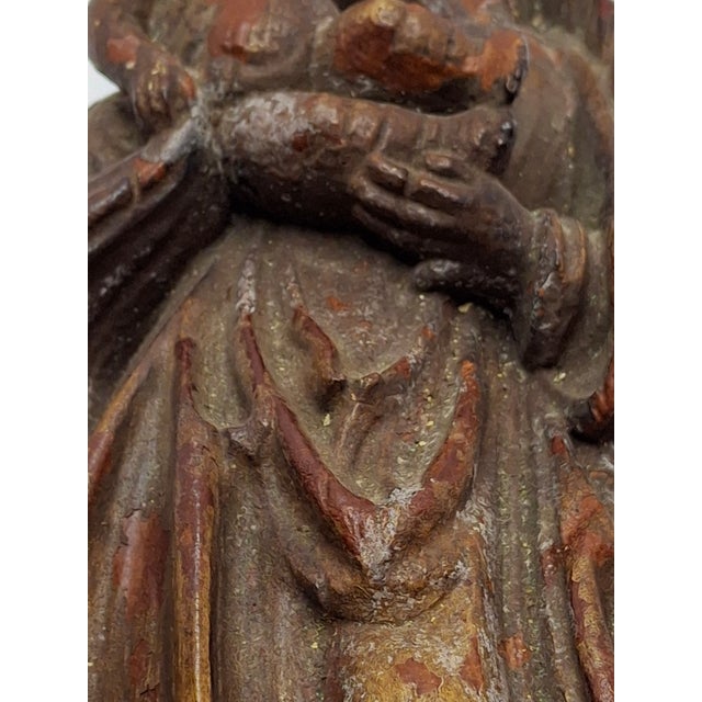 Antique 17th or 18th C. European Wooden Relief Sculpture of Madonna and Child For Sale - Image 12 of 16