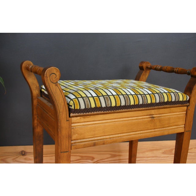 19th Century Edwardian Piano Stool in Geometric Fabric, 1890s For Sale - Image 5 of 9