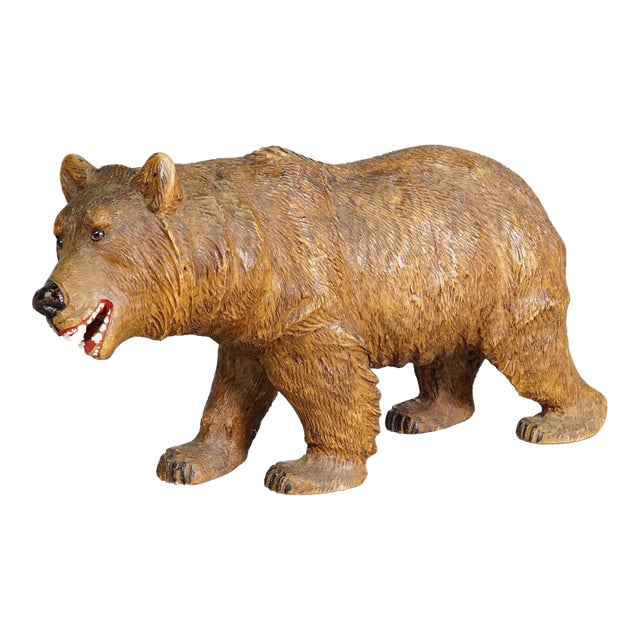 Large Vintage Wooden Strolling Bear Handcarved Ca. 1930s, Brienz For Sale