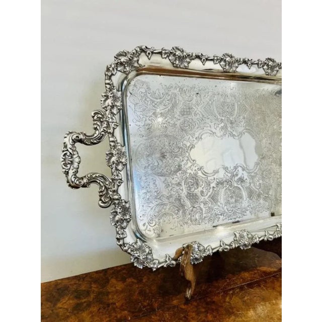 Victorian Silver Plated Ornate Serving Tray, 1880s For Sale - Image 3 of 8
