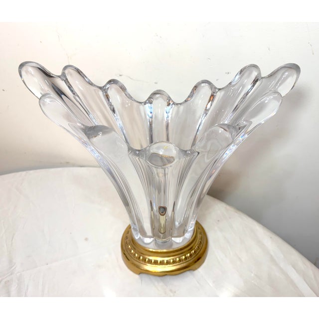Vintage French Hand Blown Clear Glass Crystal Brass Splash Electric Table Lamp For Sale - Image 9 of 12