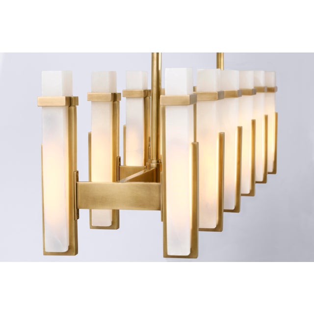 Gold Ian K. Fowler for Visual Comfort Signature Malik Large Linear Chandelier in Hand-Rubbed Antique Brass with Alabaster For Sale - Image 8 of 10