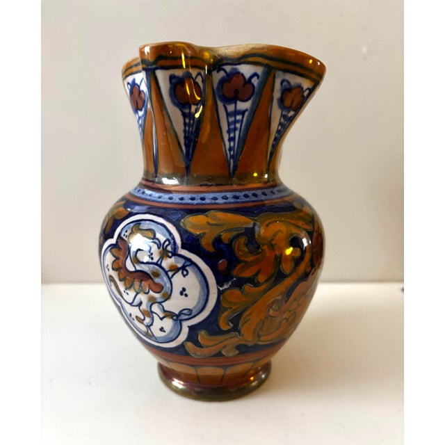Traditional Vintage Italian Majolica Luster Griffin Pitcher, Hand-Painted Renaissance Revival For Sale - Image 3 of 10