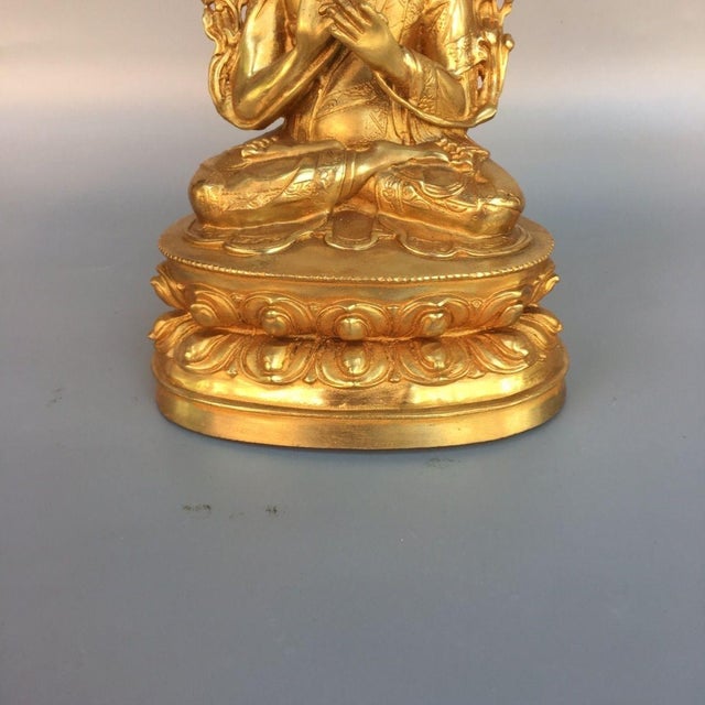 Late 20th Century Gilt Brass Tsongkhapa Seated Religious Sculpture, Buddhist Altar Statue For Sale In Los Angeles - Image 6 of 9