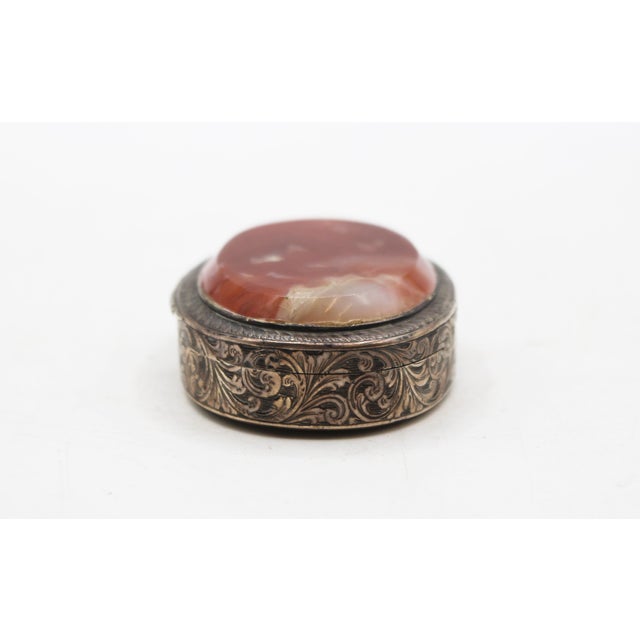 1851 English Agate & Sterling Silver Oval Box For Sale - Image 4 of 8