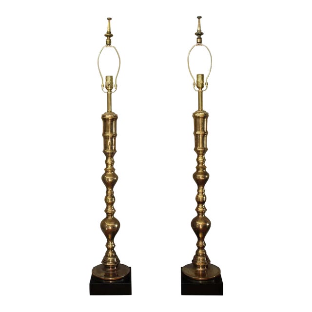 Custom Moroccan Brass Lamps - a Pair For Sale