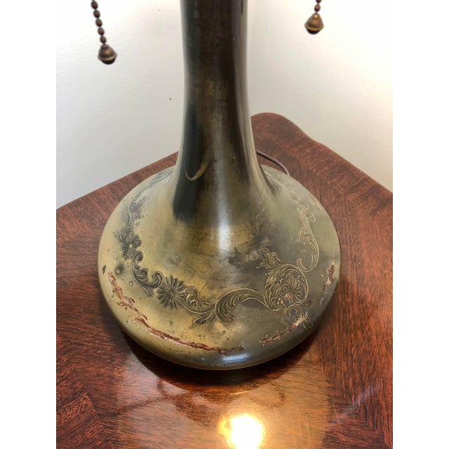 Metal Pairpoint Glassworks / Pairpoint Mfg Co. 2-Light Bronze Lamp With Embossed Glass Dome Shade, 1910, C3020 For Sale - Image 7 of 13