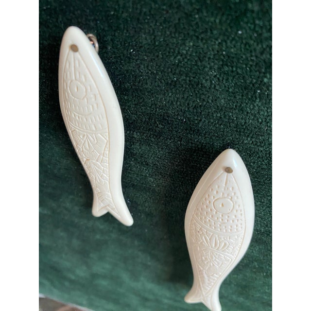 Kinetic Art Framed Bas Relief Carved Sardines Deep Forest Green Chenille Textile For Sale - Image 10 of 14