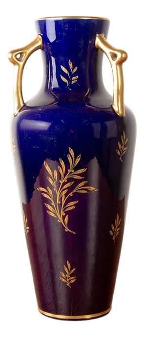 Large Neo-Classical Porcelain Vases with Cobalt Blue and Gold Motifs from Pinon-Heuzé Factory, 1930s, Set of 2