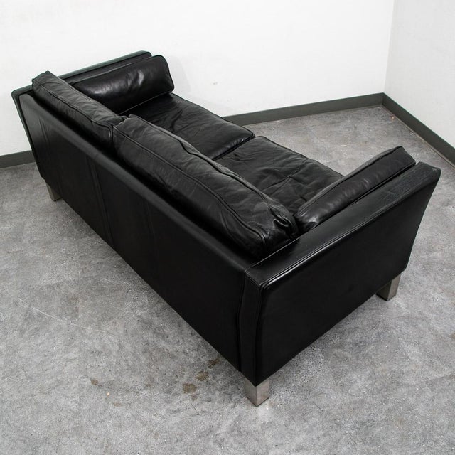 Animal Skin Mid Century Danish Modern Sofa Couch 2 Seat Leather Black Settee Metal Chrome Nm For Sale - Image 7 of 11