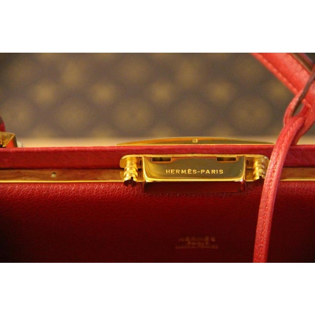 1990s Red Leather Briefcase Bag with Shoulder Strap from Hermès, 1990s For Sale - Image 5 of 18