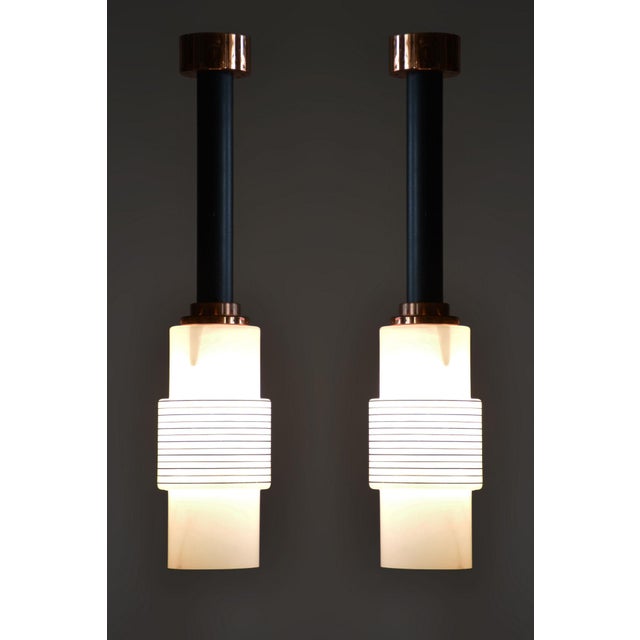 Metal Mid-Century Chandeliers in Steel attributed to Drukov, Czech, 1950s, Set of 2 For Sale - Image 7 of 9
