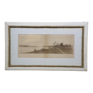 Antique John Octavius Anderson Signed Riverscape Sailboats Etching 32" For Sale