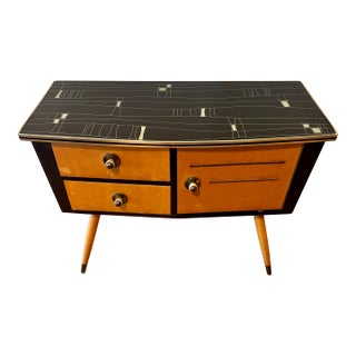 1950s German “Googie” Style Console Table W/Cabinet Space Age Swank Glass Top For Sale