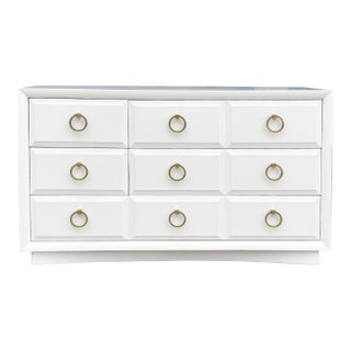 1960s Mid-Century White and Brass Nine-Drawer Dresser by t.h. Robsjohn-Gibbings for Widdicomb For Sale