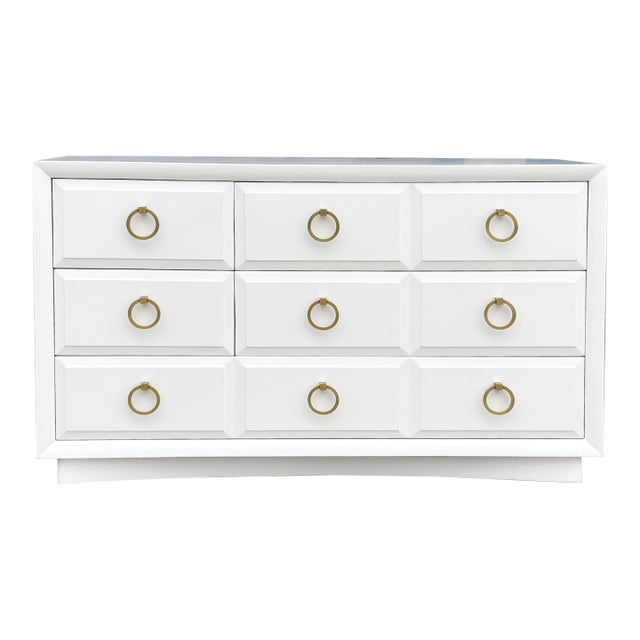 1960s Mid-Century White and Brass Nine-Drawer Dresser by t.h. Robsjohn-Gibbings for Widdicomb For Sale