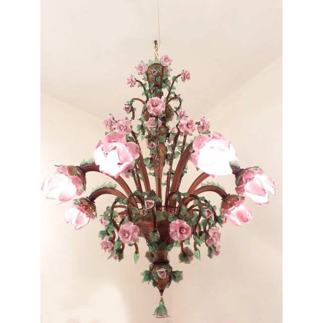 Custom Black "Rezzonico" flowers and leaves Murano Glass impressive and very rare colors Murano chandelier is like a...