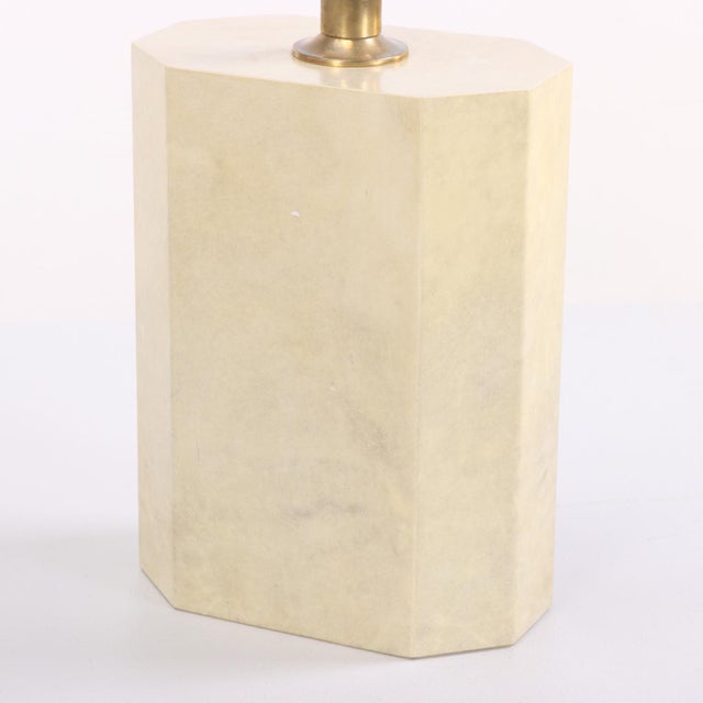 Samuel Marx A Pair of Six Sided Brass and Parchment Covered Table Lamps, C. 1960, in the Manner of Samuel Marx. For Sale - Image 4 of 5