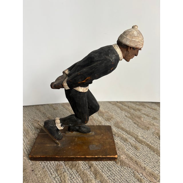 Folk Art Carved Wooden Ice Skater For Sale - Image 4 of 11