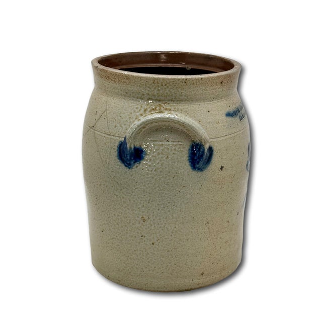 Small 1 Gallon Size Blue Decorated Antique American Stoneware Butter Churn Crock by Cowden & Wilcox Harrisburg Pennsylvania For Sale - Image 13 of 18