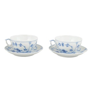 Blue Fluted Plain Tea Cups and Saucers in Porcelain from Royal Copenhagen, 1980s, Set of 4 For Sale