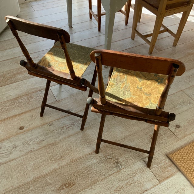 Antique Tapestry Folding Campaign Chairs - a Pair For Sale In Los Angeles - Image 6 of 12