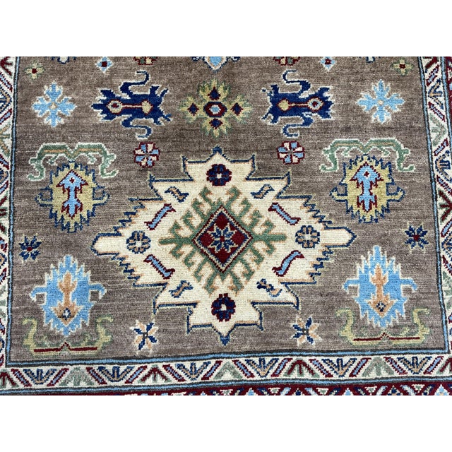 Brown and Navy Kazak Style Tribal Area Rug With Medallions, 5' X 7'7" For Sale - Image 6 of 15
