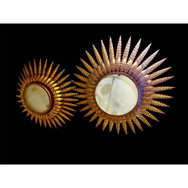 Large Spanish Sunburst Flush Mount in Gilt Metal 1950 For Sale - Image 4 of 6