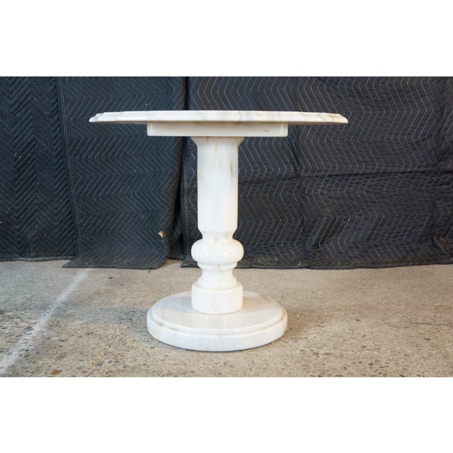 Stone Mid Century Italian Marble Scalloped Pedestal Side Table Sculpture Stand For Sale - Image 7 of 16