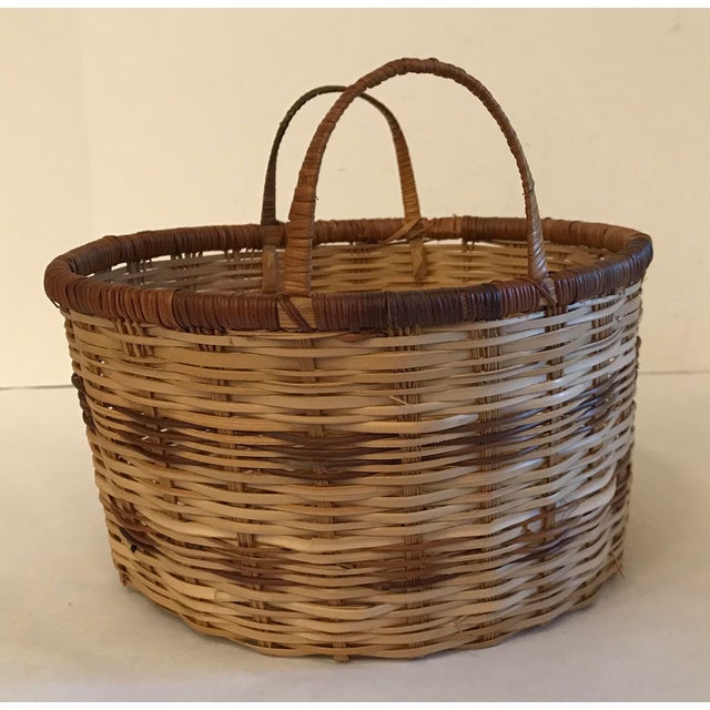 Vintage Two Tone Woven Basket With Handles | Chairish