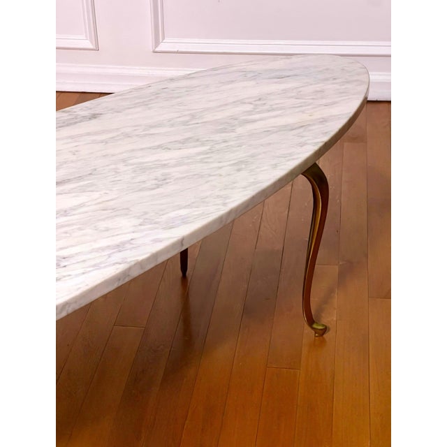 White Mid 20th Century Italian Brass and Marble Oval Coffee Table For Sale - Image 8 of 11