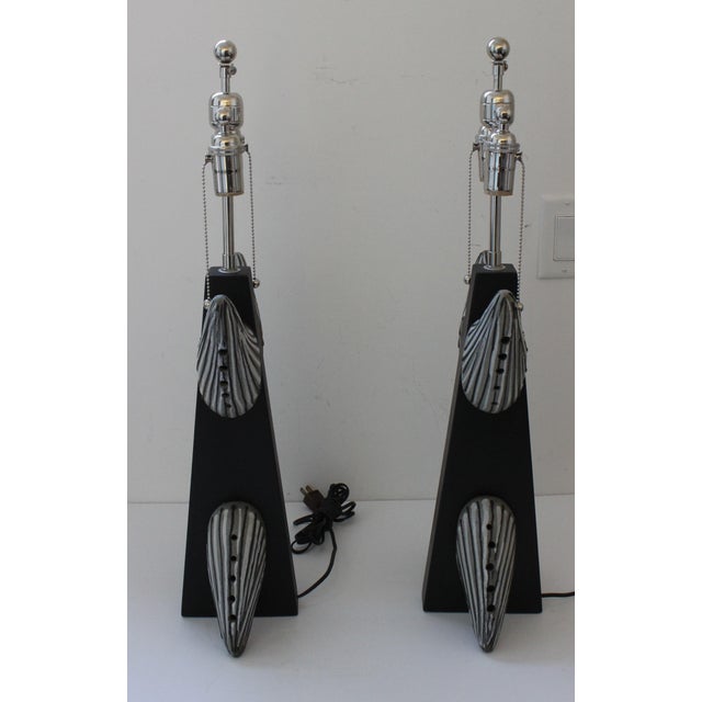Midcentury Modern Table Lamps French Artisan Made "Totem" With New Custom Linen Shades - a Pair For Sale - Image 4 of 13