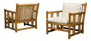 Italian Modern, Indian Cane, Bamboo, Lounge Chairs, Italy, 1960s - Set of 2