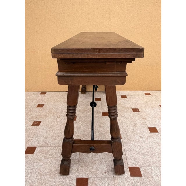 1940s Spanish Drop-Leaf Console Table With Iron Stretchers, 1940s For Sale - Image 5 of 11