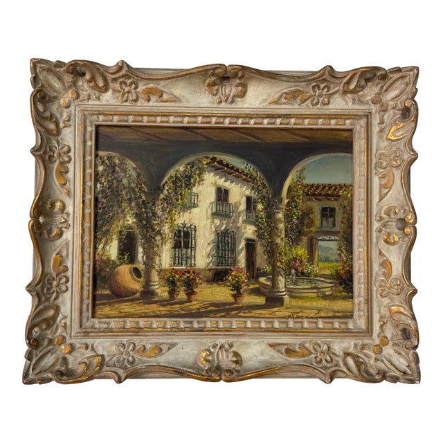 Alberto Lobos (Latin American, 1892-1941) Hacienda Impressionist Oil on Canvas Painting - Framed For Sale