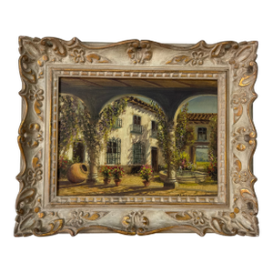 Alberto Lobos (Latin American, 1892-1941) Hacienda Impressionist Oil on Canvas Painting - Framed