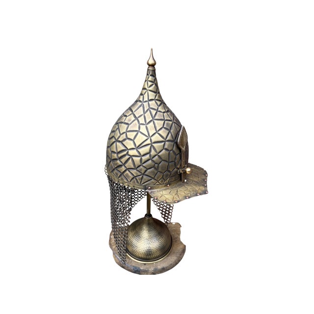 Geometric Engraved Helm With Chainmail For Sale - Image 4 of 13