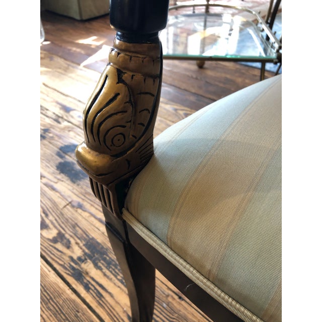 Wood Regency Style Black & Gold Dolphin Motif Armchairs -A Pair For Sale - Image 7 of 11