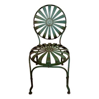 Francois Carre ‘Sunburst’ French Green Art Deco Outdoor Garden or Patio Chair, Iron & Steel, Early 20th Century For Sale