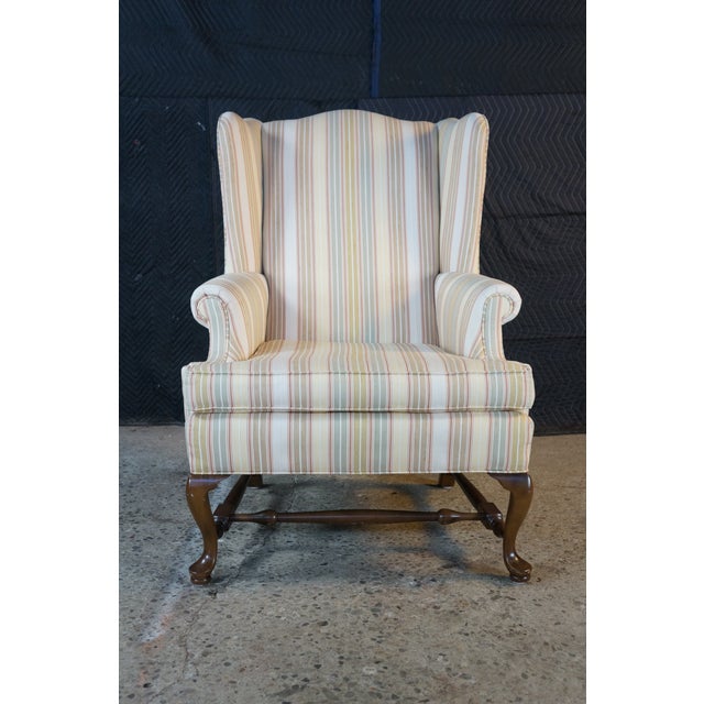 Ethan Allen 1980s Ethan Ellan Traditional Classics Queen Anne Maple Striped Library Wingback Chair For Sale - Image 4 of 18