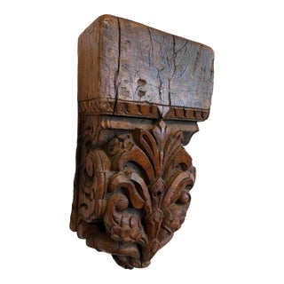 Antique French Hand Carved Wood Corbel Wall Bracket For Sale
