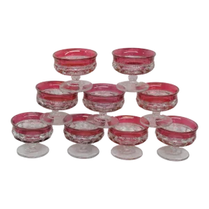 Indiana King Crown Cranberry Red Thumbprint Footed Ice Cream Sherbet Cups